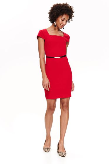 Rochie Top Secret rosie office tip creion din stofa usor elastica cu accesoriu tip curea