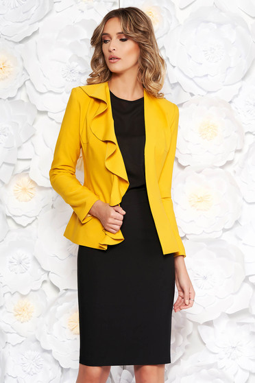 Compleu LaDonna galben elegant din stofa usor elastica captusit pe interior cu volanase