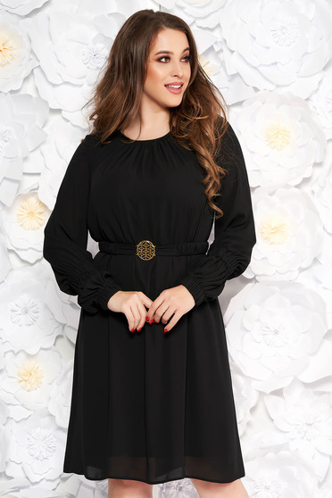 Rochie LaDonna neagra eleganta cu croi larg din voal captusita pe interior accesorizata cu cordon