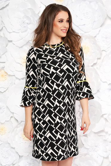 Rochie StarShinerS gri office cu croi larg din material usor elastic cu maneci clopot