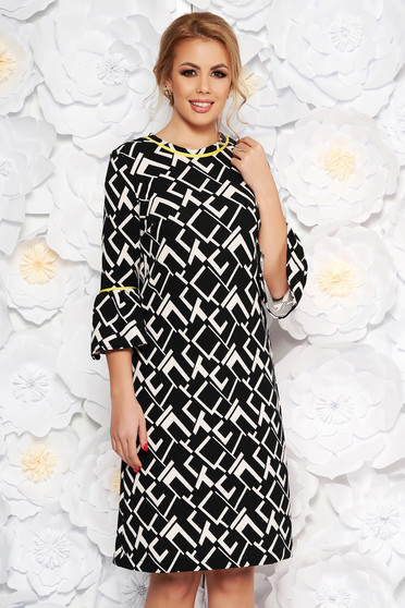Rochie StarShinerS gri office cu croi larg din material usor elastic cu maneci clopot