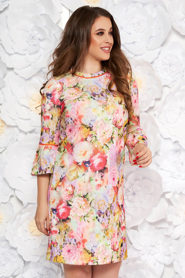 Rochie StarShinerS rosa office cu croi larg din material usor elastic cu maneci clopot