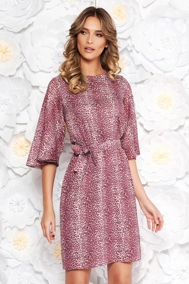 Rochie StarShinerS mov de zi cu croi larg din voal captusita pe interior accesorizata cu cordon