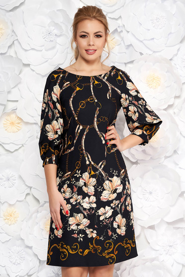 Rochie LaDonna albastra-inchis eleganta cu croi larg din material usor elastic cu imprimeu floral
