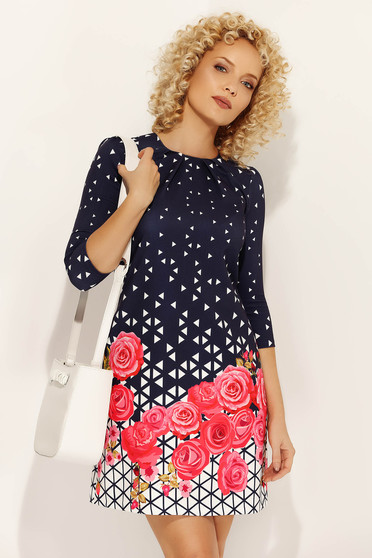 Rochie Fofy roz de zi cu croi in A din material fin la atingere cu imprimeuri florale