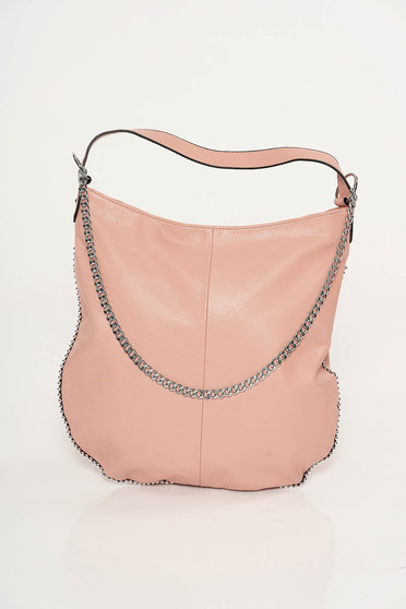 Geanta dama rosa casual din piele ecologica accesorizata cu lant metalic