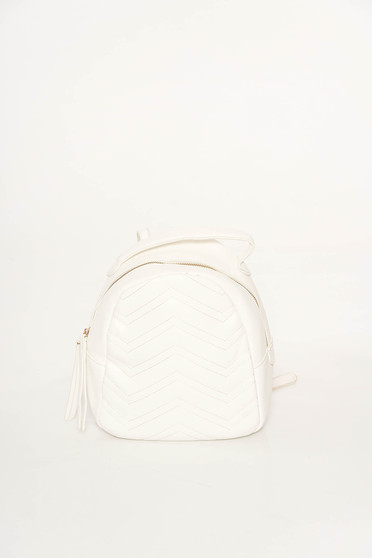 Rucsac alb casual din piele ecologica cu ciucuri
