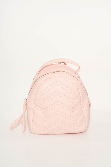Rucsac rosa casual din piele ecologica cu ciucuri