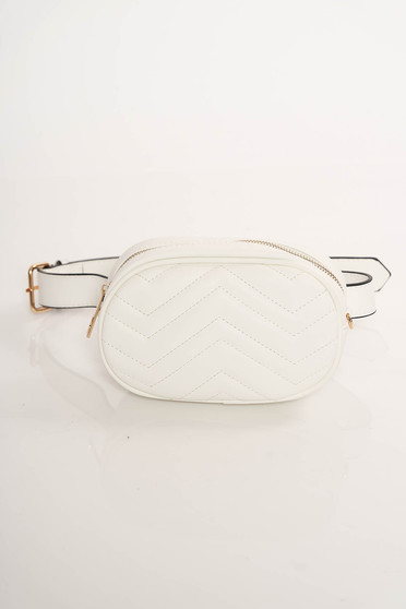 Geanta dama alba casual din piele ecologica cu accesoriu tip curea