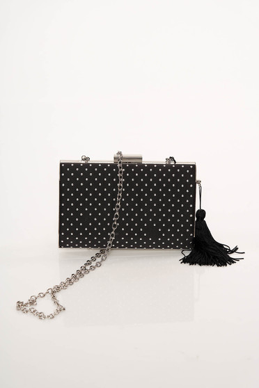 Geanta dama Top Secret neagra de party cu maner lung tip lantisor cu ciucuri