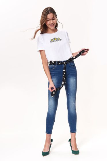 Blugi Top Secret albastri casual cu talie medie cu accesoriu tip curea
