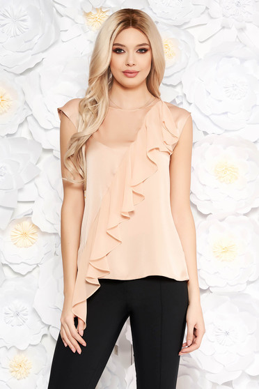 Bluza dama rosa cu maneci scurte cu volanase