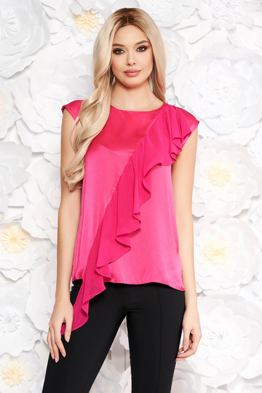 Bluza dama fuchsia cu maneci scurte cu volanase
