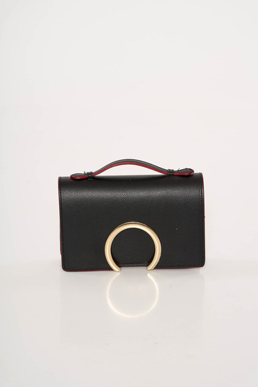 Geanta dama neagra de ocazie din piele naturala cu accesoriu metalic