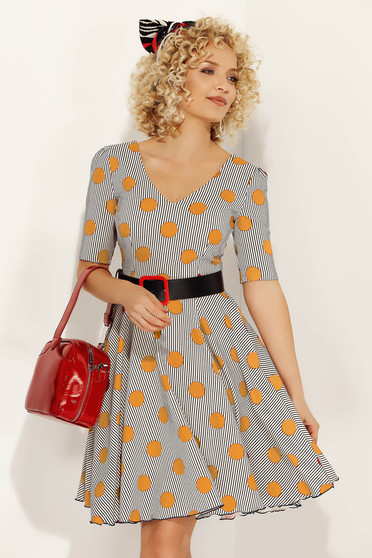Rochie Fofy mustarie office in clos din material usor elastic accesorizata cu curea