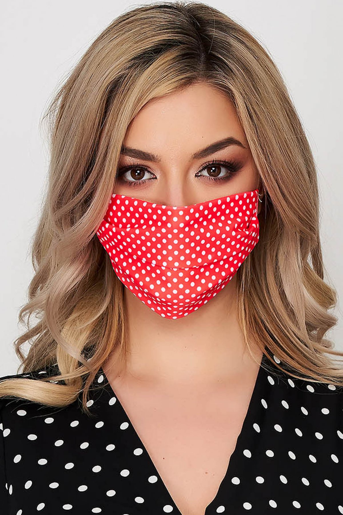 Masca de protectie StarShinerS rosie din lycra cu buline
