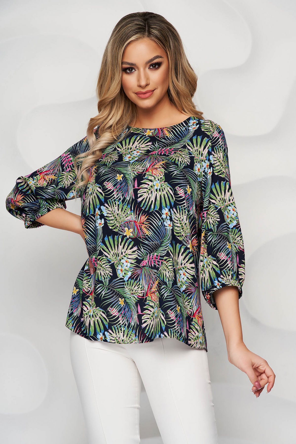 Bluza dama Lady Pandora cu imprimeu floral cu croi larg din material vaporos