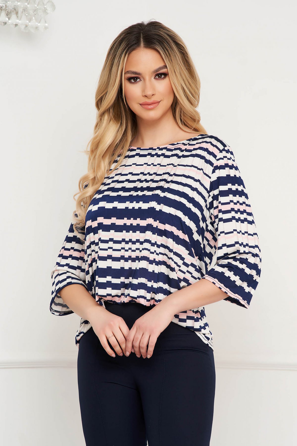 Bluza dama Lady Pandora office din material elastic cu imprimeuri grafice