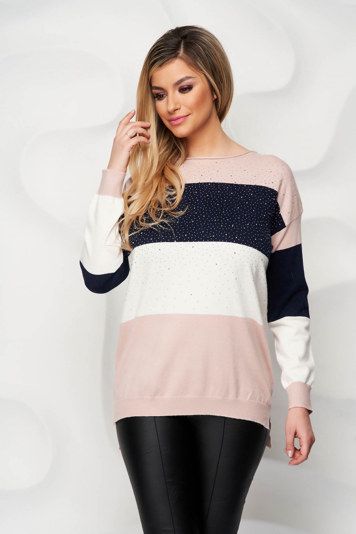 Bluza dama SunShine tricotata cu croi larg cu pietre strass