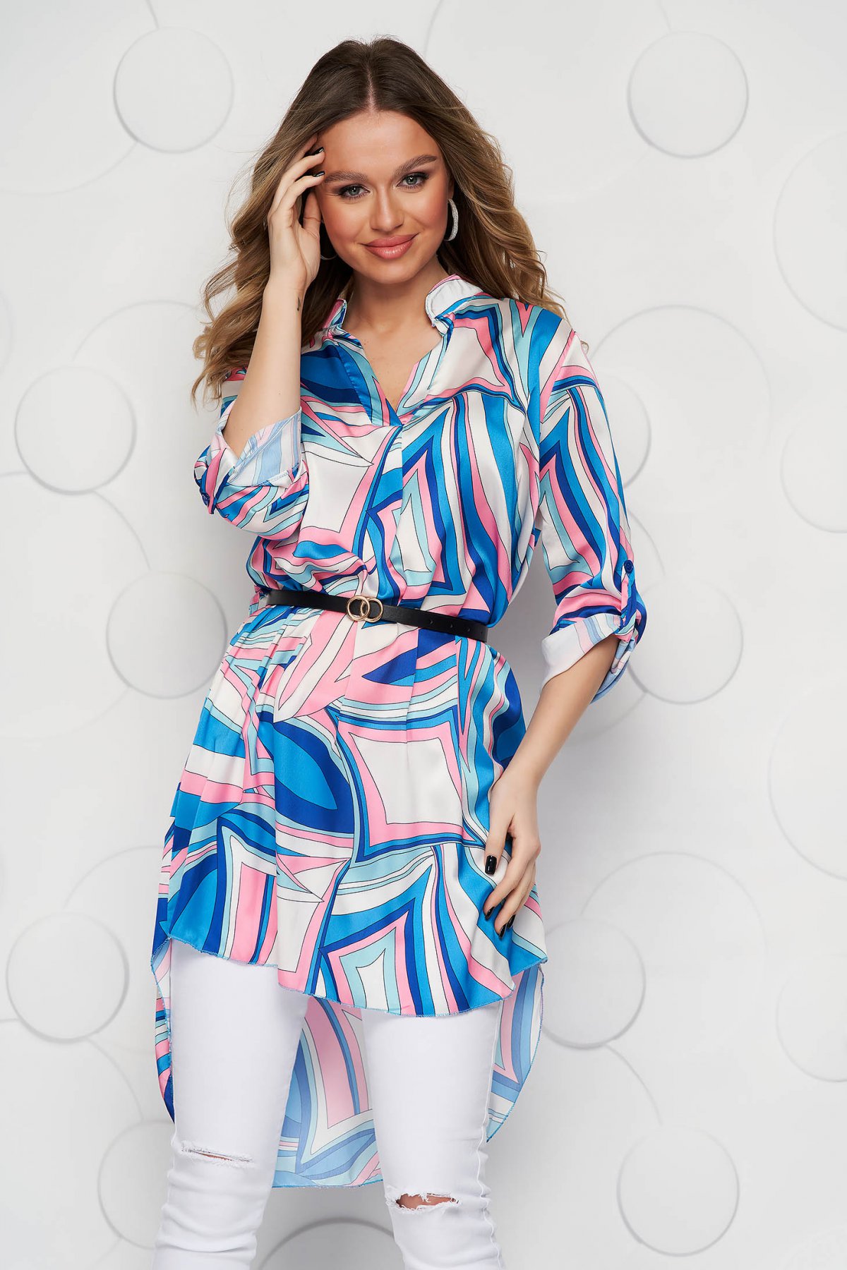 Bluza dama SunShine asimetrica din material satinat cu croi larg