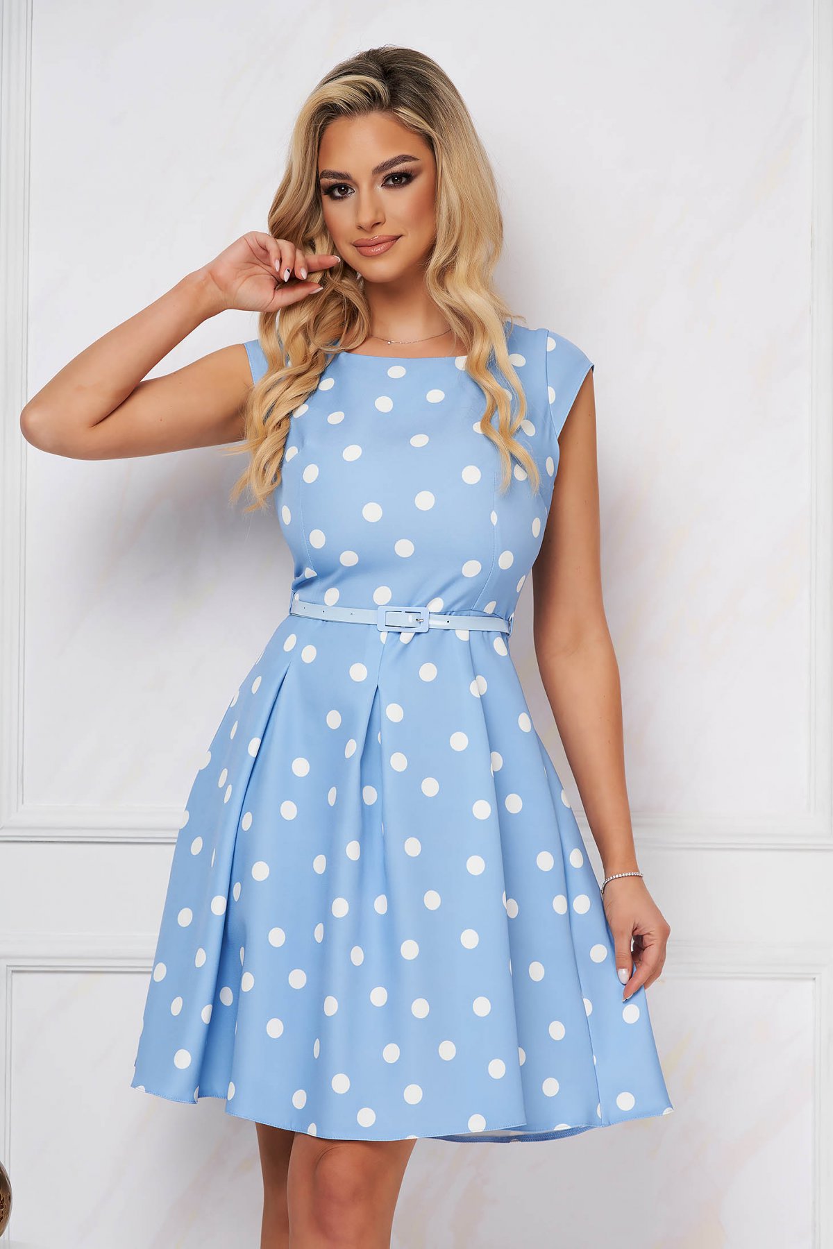 Rochie Lady Pandora office scurta in clos din stofa elastica cu accesoriu tip curea